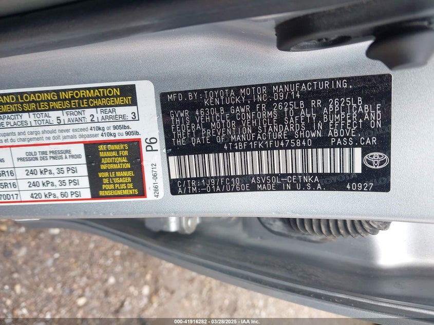 2015 TOYOTA CAMRY VIN: 4T1BF1FK1FU475840
