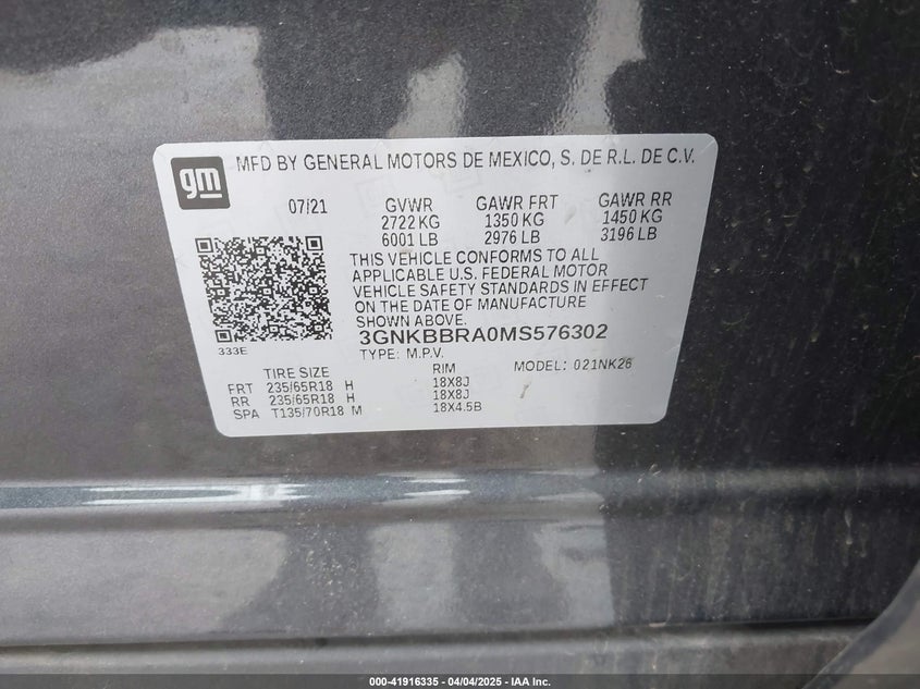 2021 CHEVROLET BLAZER VIN: 3GNKBBRA0MS576302