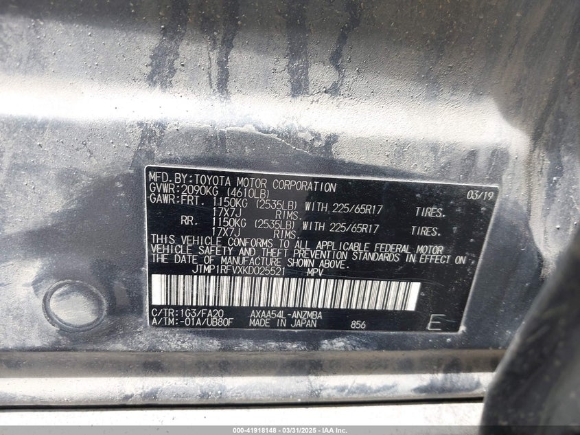 2019 TOYOTA RAV4 XLE - JTMP1RFVXKD025521