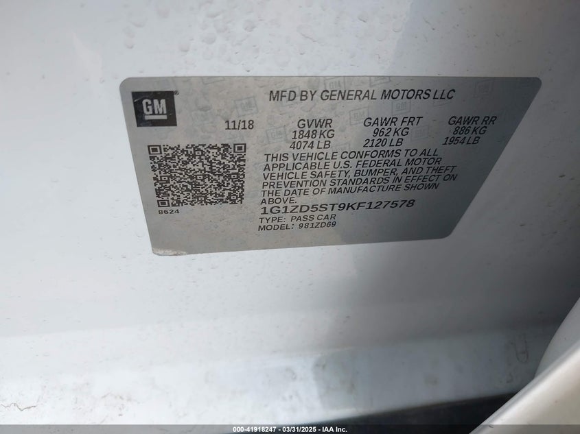 2019 CHEVROLET MALIBU LT - 1G1ZD5ST9KF127578