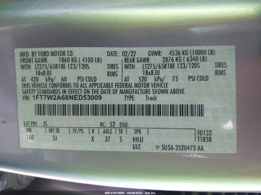 2022 Ford F-250 - 1FT7W2A68NED53009