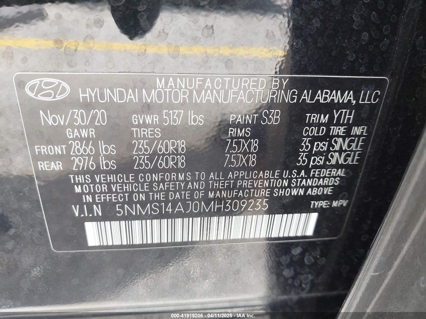 2021 HYUNDAI SANTA FE SE - 5NMS14AJ0MH309235