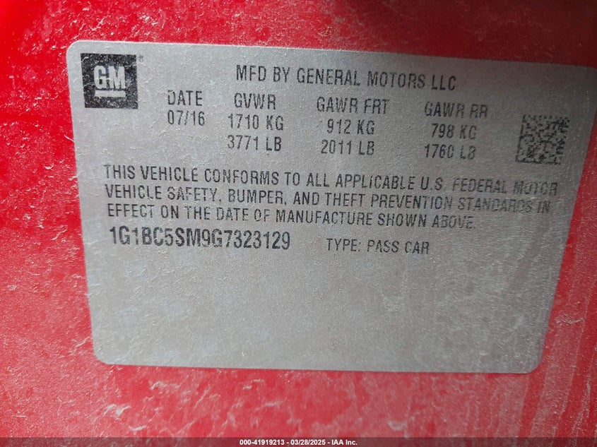 2016 CHEVROLET CRUZE LS AUTO - 1G1BC5SM9G7323129