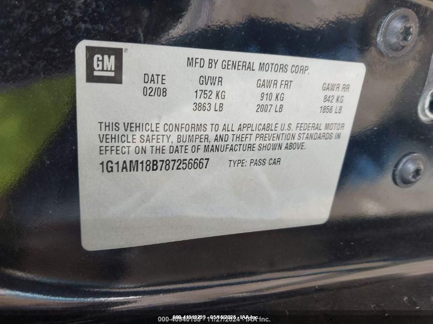 2008 Chevrolet Cobalt Sport VIN: 1G1AM18B787256667 Lot: 41919299