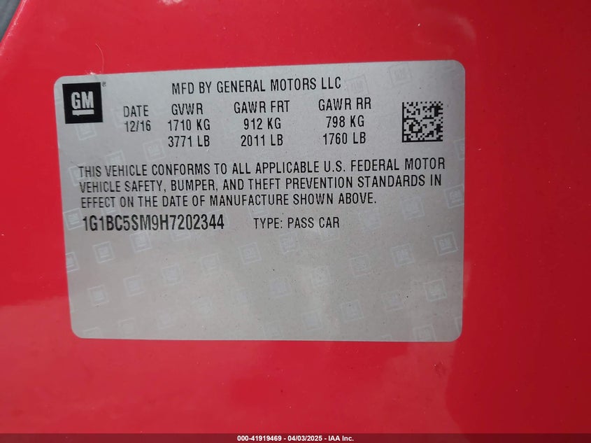 2017 CHEVROLET CRUZE LS - 1G1BC5SM9H7202344