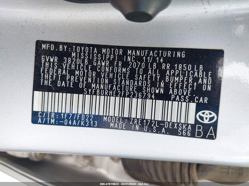 2015 TOYOTA COROLLA S PLUS - 5YFBURHE2FP236794