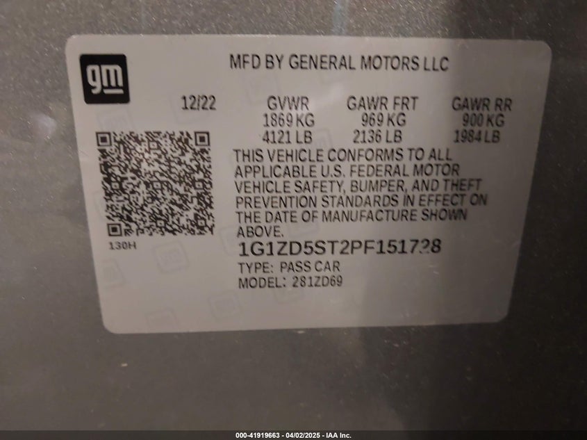 2023 CHEVROLET MALIBU VIN: 1G1ZD5ST2PF151728