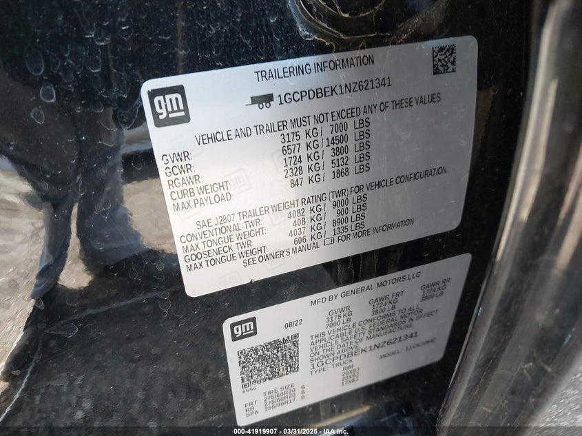 VIN 1GCPDBEK1NZ621341 2022 CHEVROLET SILVERADO 1500 4WD  SHORT BED CUSTOM