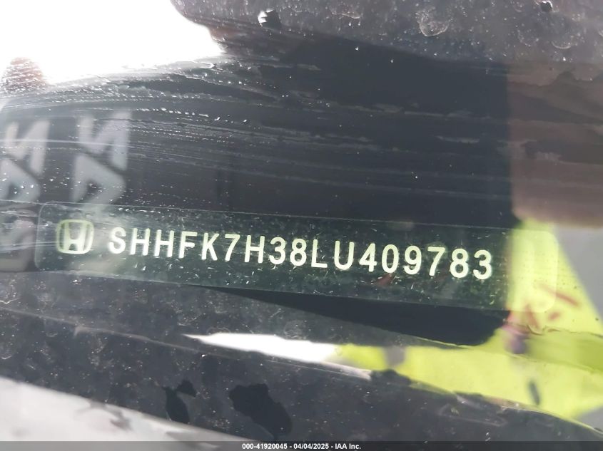 2020 Honda Civic Lx VIN: SHHFK7H38LU409783 Lot: 41920045