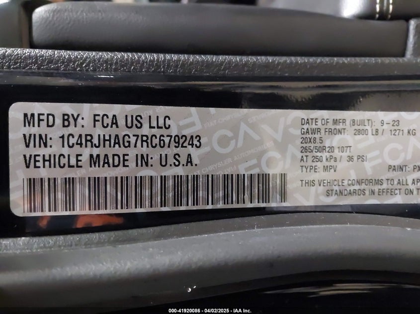 2024 JEEP GRAND CHEROKEE VIN: 1C4RJHAG7RC679243