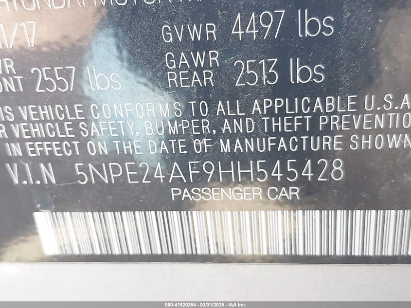 2017 HYUNDAI SONATA SE - 5NPE24AF9HH545428