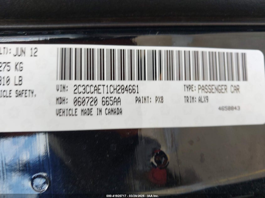 2012 CHRYSLER 300C VIN: 2C3CCAET1CH284661