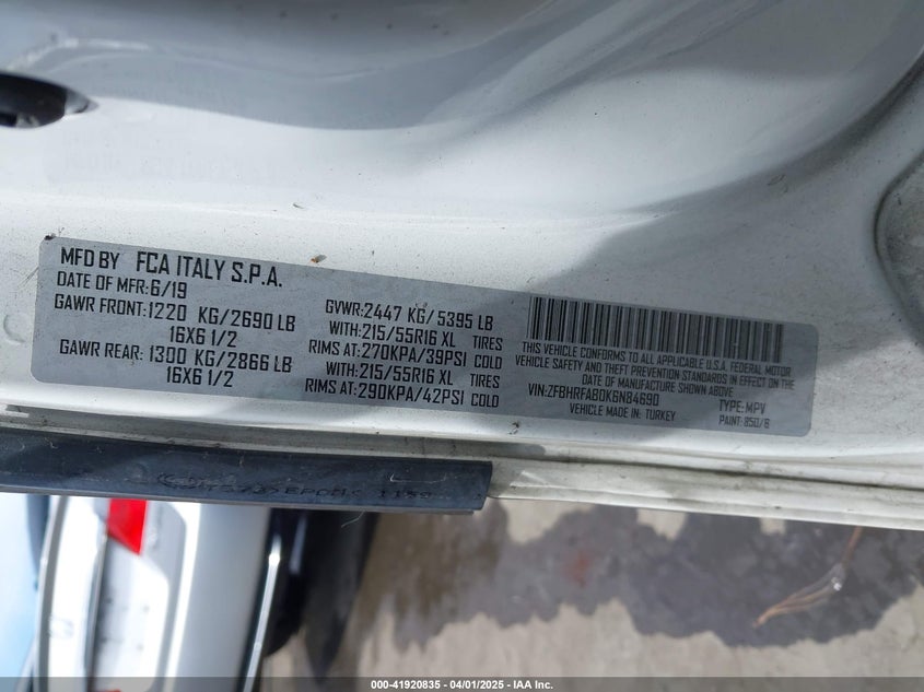 2019 RAM PROMASTER CITY TRADESMAN - ZFBHRFAB0K6N84690