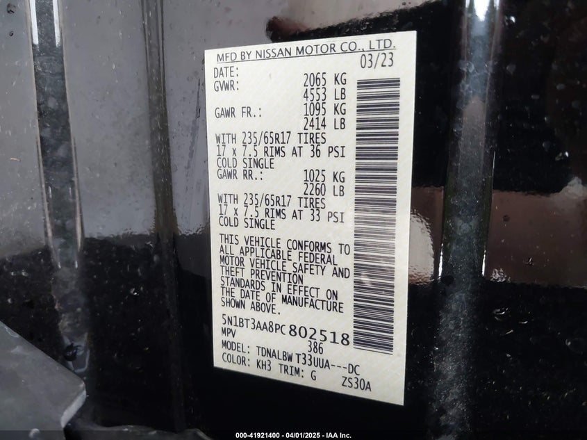 2023 NISSAN ROGUE VIN: 5N1BT3AA8PC802518