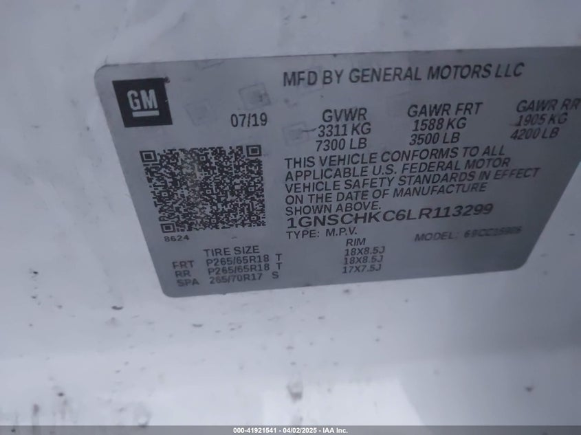 2020 CHEVROLET SUBURBAN 2WD LT - 1GNSCHKC6LR113299