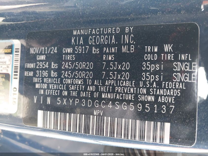 2025 Kia Telluride - 5XYP3DGC4SG595137