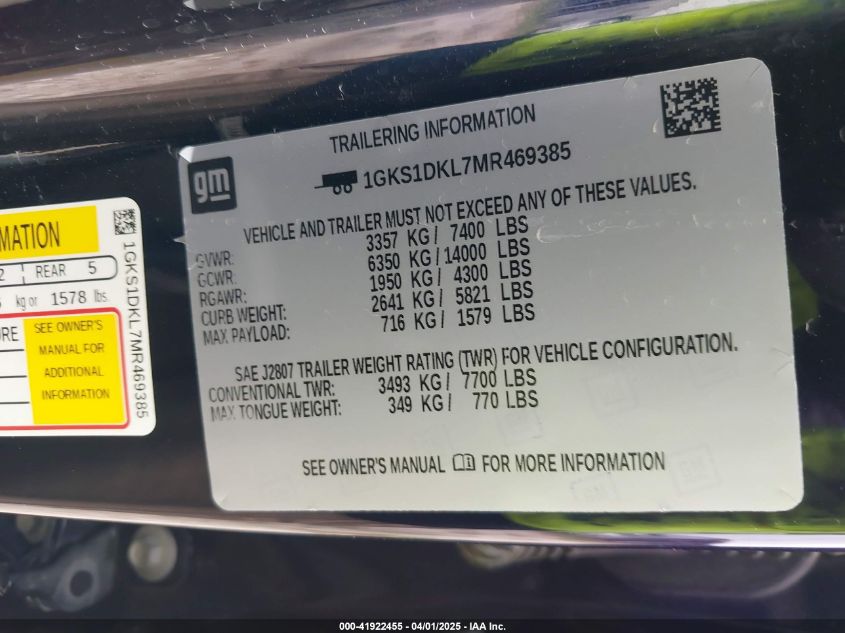 2021 GMC Yukon - 1GKS1DKL7MR469385