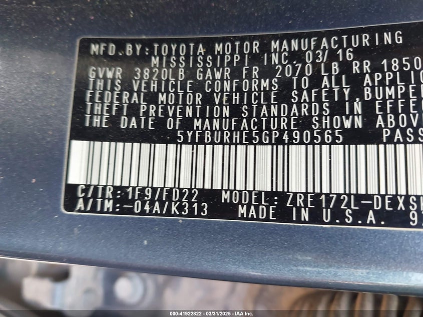 2016 TOYOTA COROLLA S PLUS - 5YFBURHE5GP490565