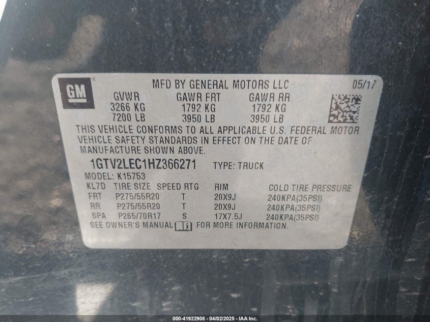 2017 GMC SIERRA 1500 - 1GTV2LEC1HZ366271