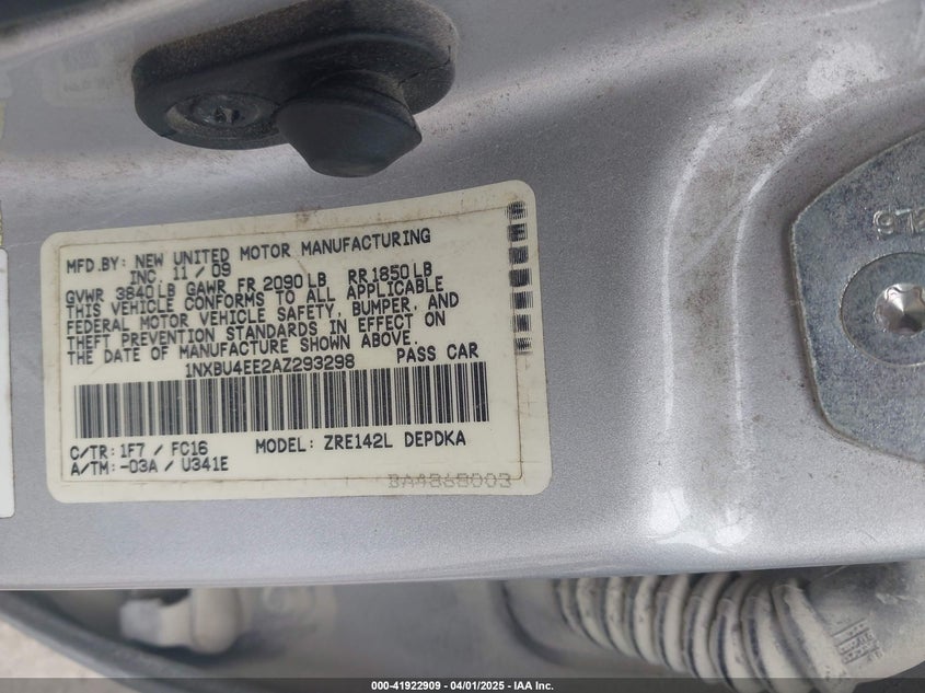 2010 TOYOTA COROLLA VIN: 1NXBU4EE2AZ293298