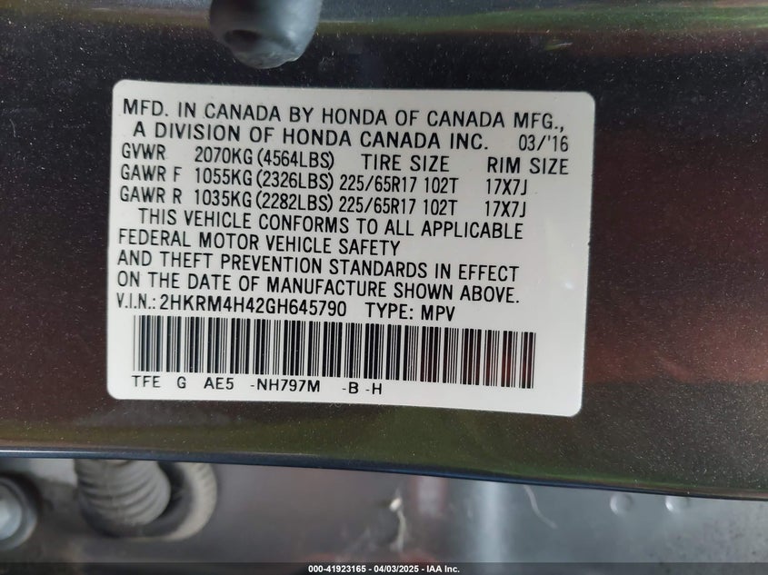 2016 HONDA CR-V SE - 2HKRM4H42GH645790