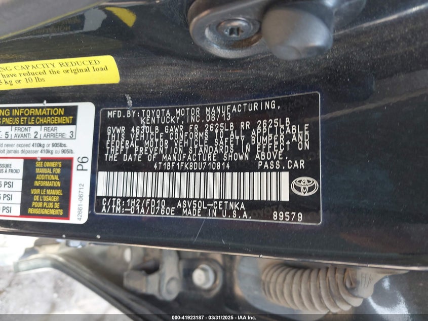 2013 TOYOTA CAMRY VIN: 4T1BF1FK8DU710814
