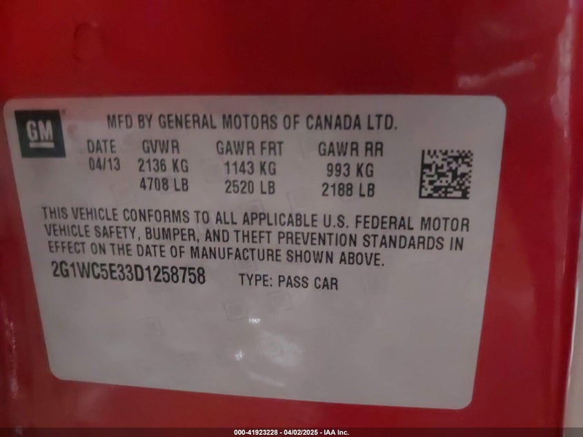 2013 CHEVROLET IMPALA VIN: 2G1WC5E33D1258758