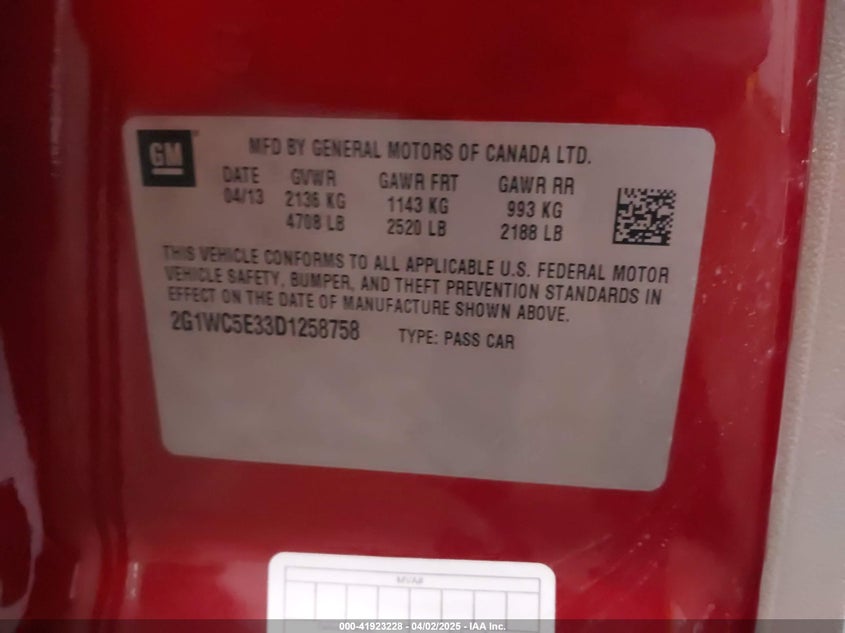 2013 CHEVROLET IMPALA VIN: 2G1WC5E33D1258758