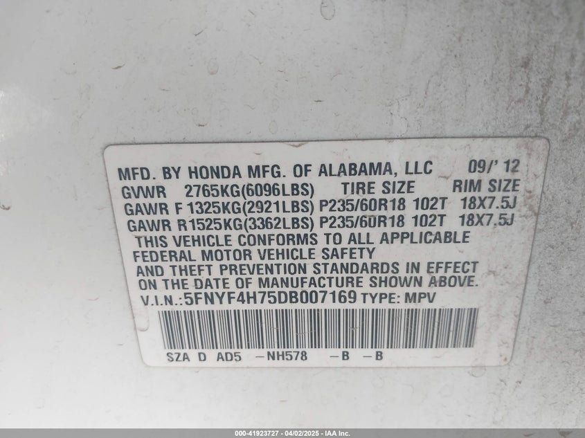 2013 HONDA PILOT EX-L - 5FNYF4H75DB007169
