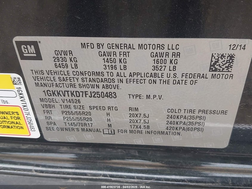 2015 GMC ACADIA DENALI - 1GKKVTKD7FJ250483