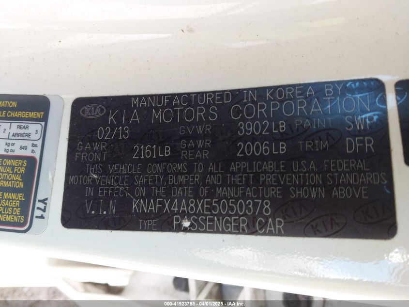 2014 Kia Forte Ex VIN: KNAFX4A8XE5050378 Lot: 41923798