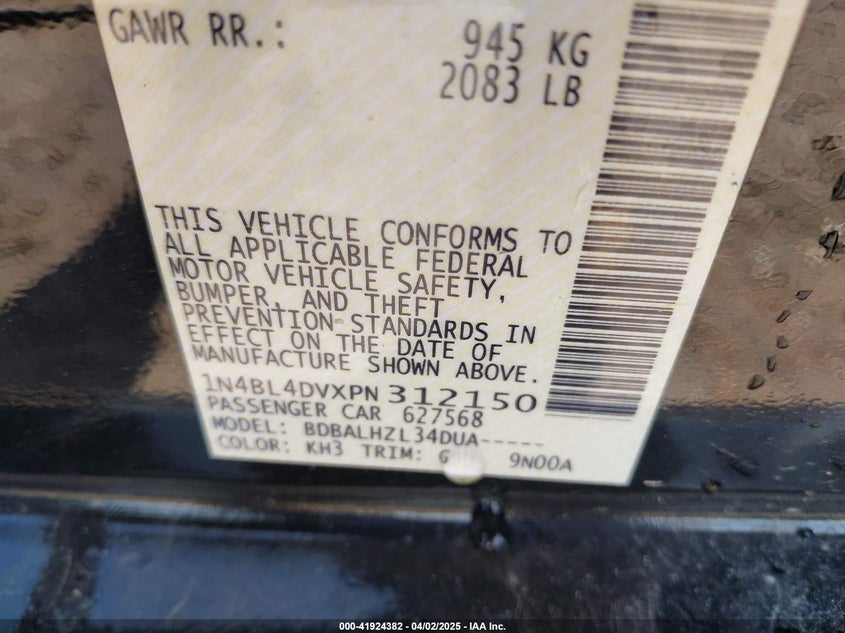 2023 NISSAN ALTIMA VIN: 1N4BL4DVXPN312150