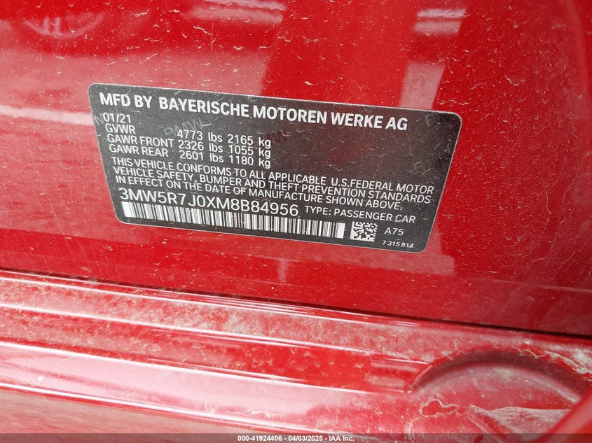 2021 BMW 330I XDRIVE - 3MW5R7J0XM8B84956