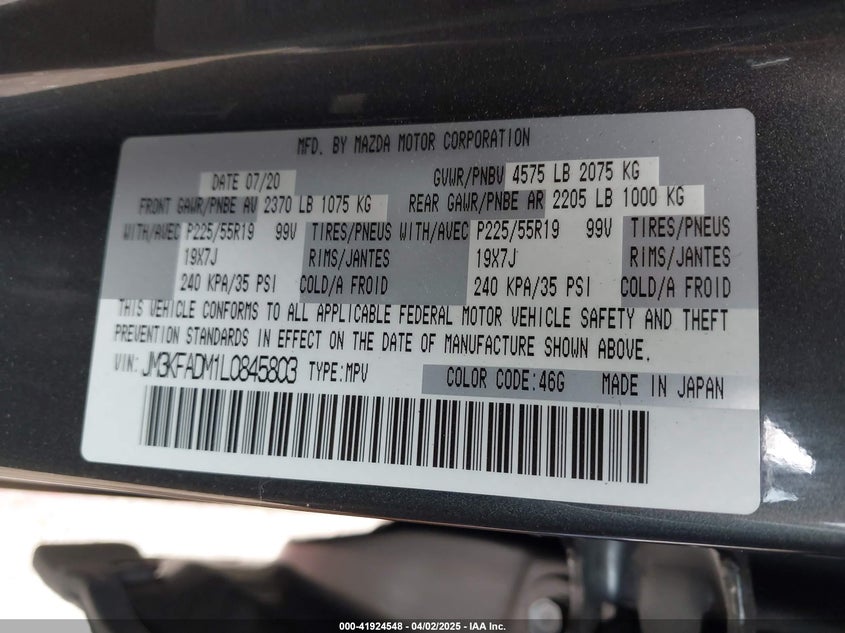 2020 MAZDA CX-5 GRAND TOURING - JM3KFADM1L0845803
