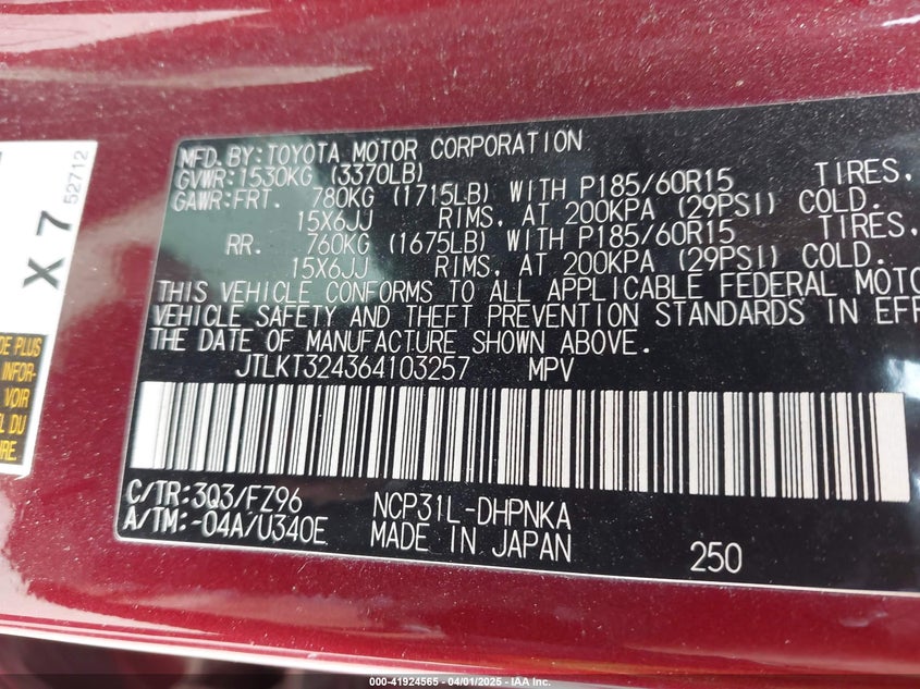 2006 SCION XB VIN: JTLKT324364103257