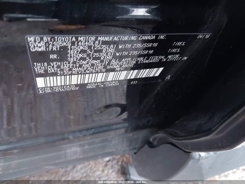 2018 TOYOTA RAV4 LIMITED/SE/PLATINUM - 2T3DFREV3JW787516