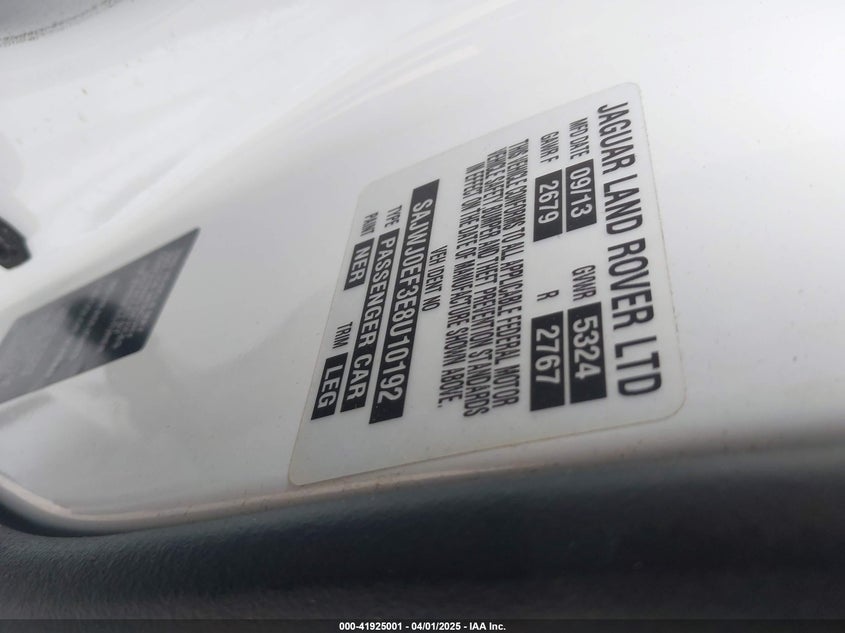 2014 JAGUAR XF VIN: SAJWJ0EF3E8U10192