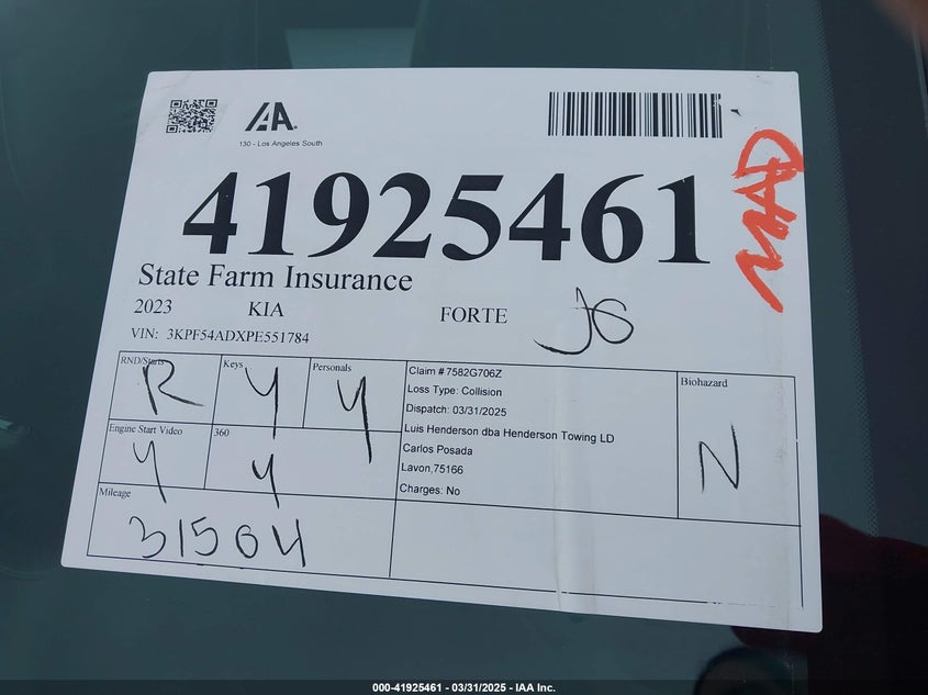 2023 KIA FORTE VIN: 3KPF54ADXPE551784