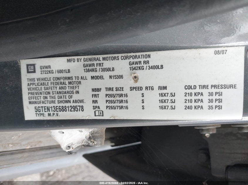 2008 HUMMER H3 SUV VIN: 5GTEN13E688129578