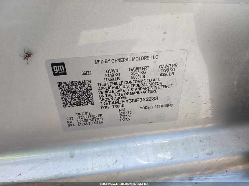 2022 GMC Sierra - 1GT49LEY3NF332283