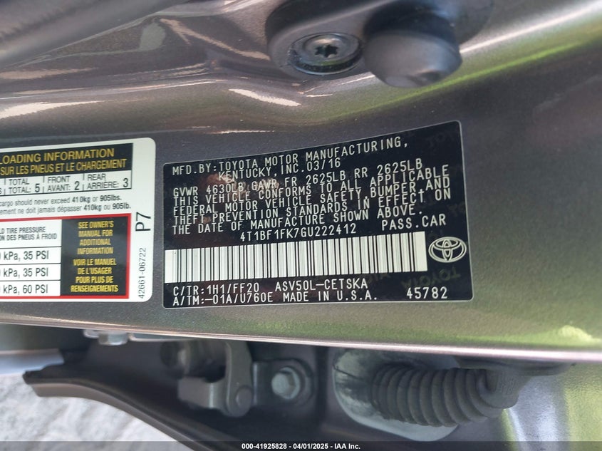 2016 TOYOTA CAMRY SE - 4T1BF1FK7GU222412