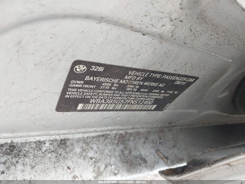 2015 BMW 328I XDRIVE - WBA3B5G57FNS12490