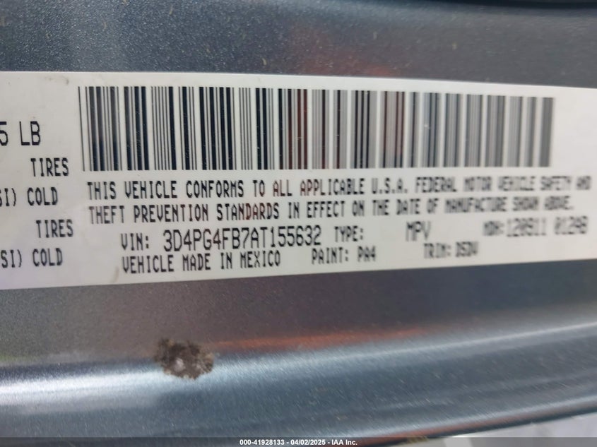 2010 DODGE JOURNEY VIN: 3D4PG4FB7AT155632