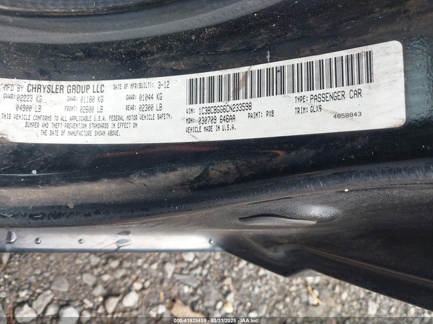 2012 CHRYSLER 200 VIN: 1C3BCBGG6CN233598