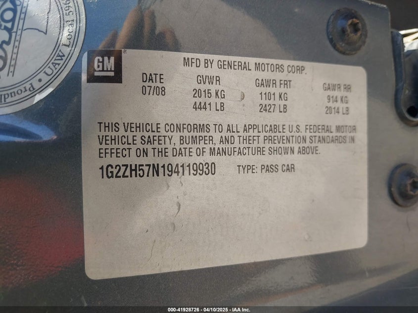 2009 PONTIAC G6 VIN: 1G2ZH57N194119930
