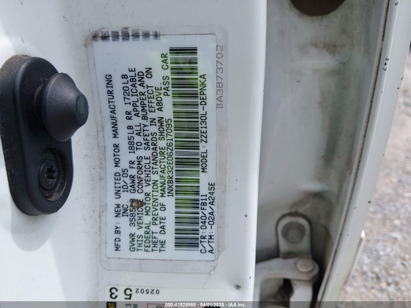 2006 Toyota Corolla Le VIN: 1NXBR32E06Z617095 Lot: 41928988