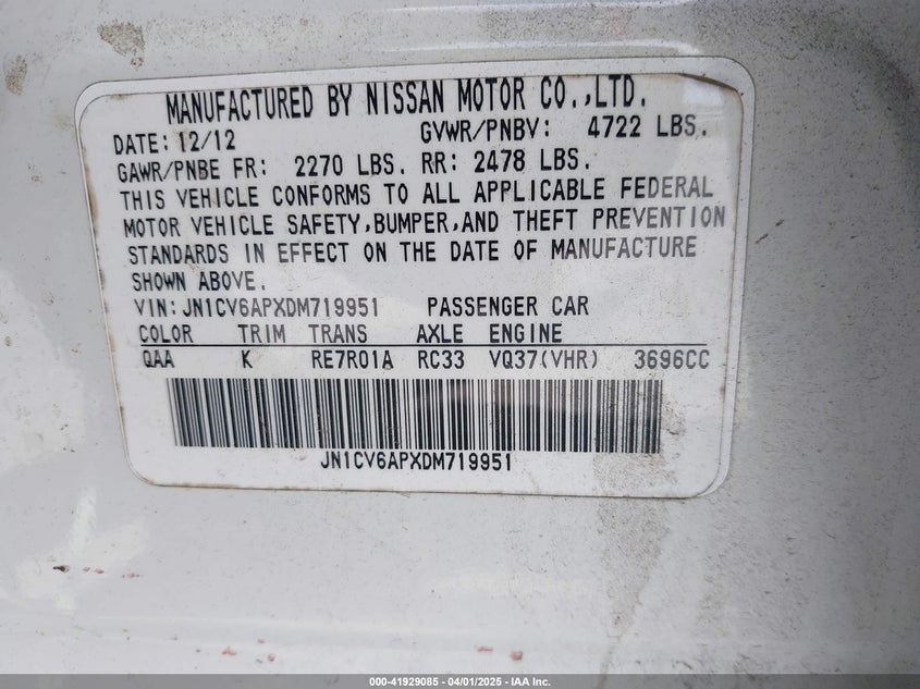 2013 INFINITI G37 JOURNEY - JN1CV6APXDM719951