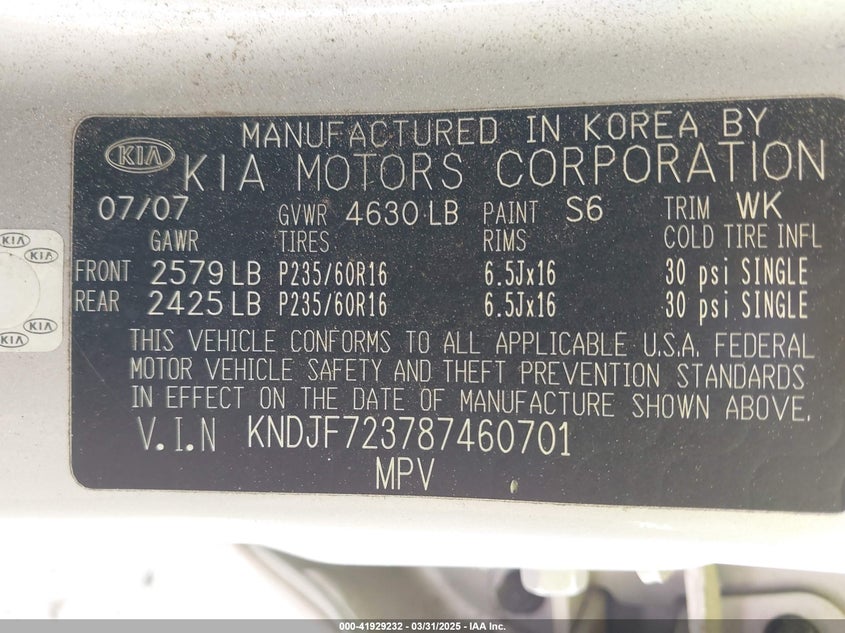 2008 KIA SPORTAGE VIN: KNDJF723787460701