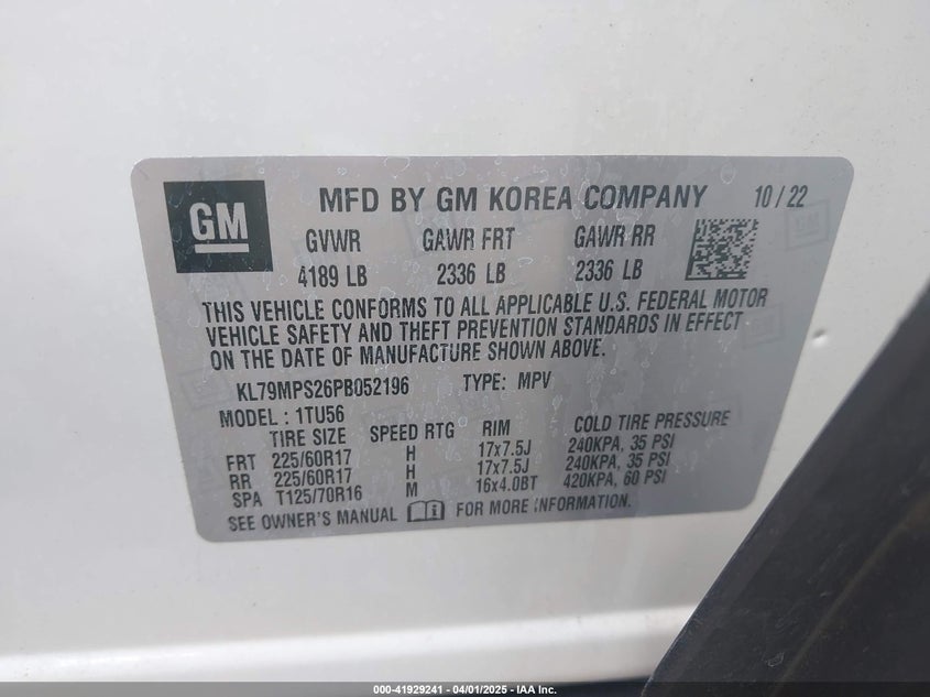 VIN KL79MPS26PB052196 2023 CHEVROLET TRAILBLAZER FWD LT