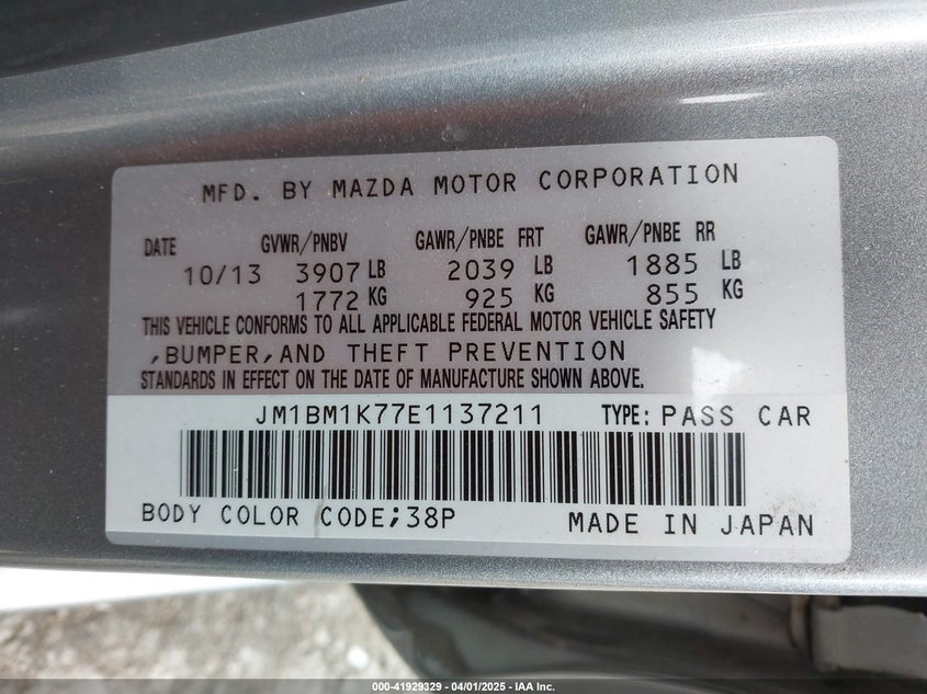 2014 MAZDA MAZDA3 VIN: JM1BM1K77E1137211